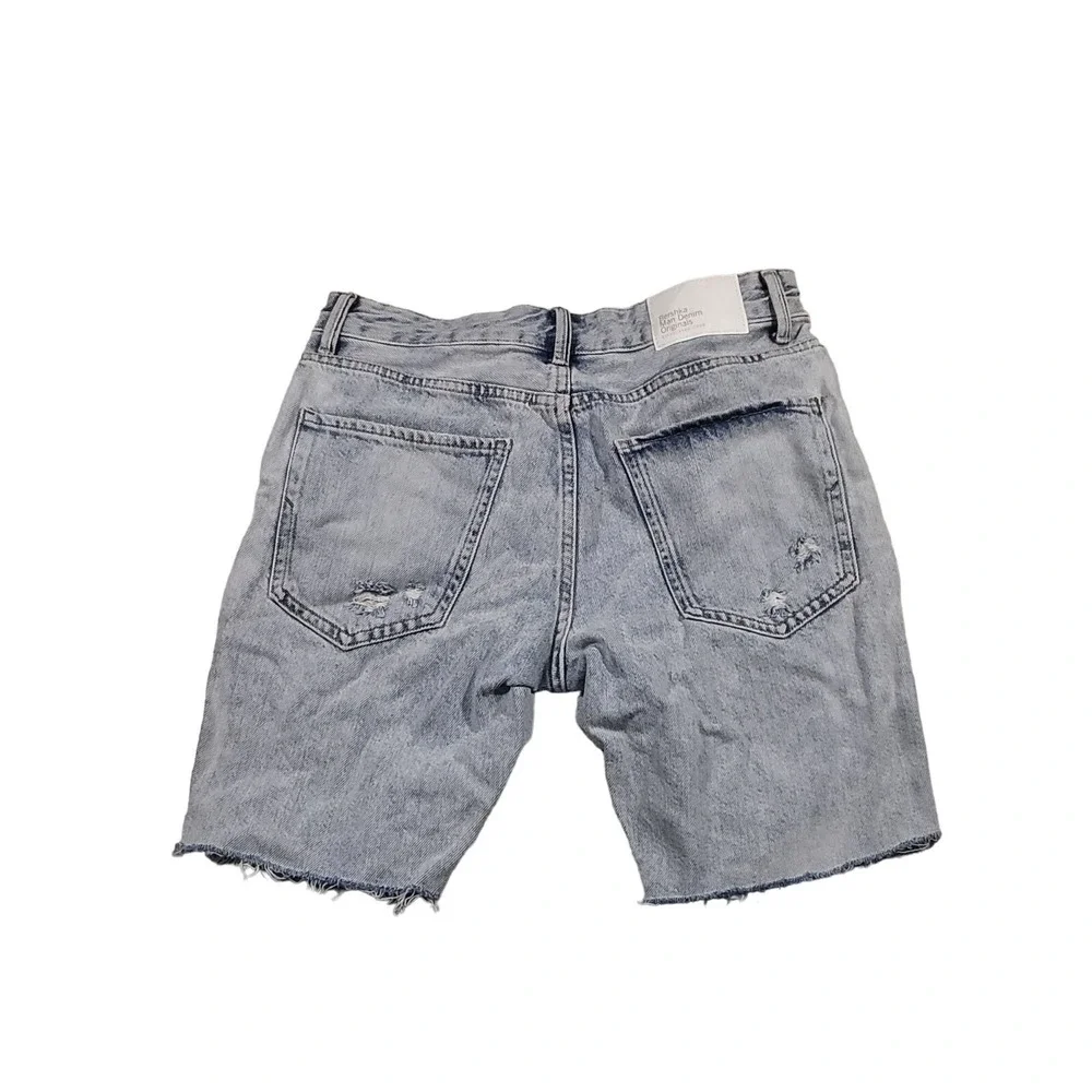 Bershka Distressed‎ Denim Jorts Mens 30 Light Acid Wash Ripped Raw Hem Shorts